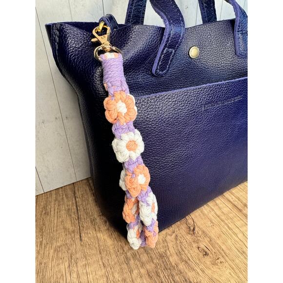 Macrame Flower Pink Purple Keychain Charm Purse Bag Charm FAST SHIP NEW - Picture 2 of 6
